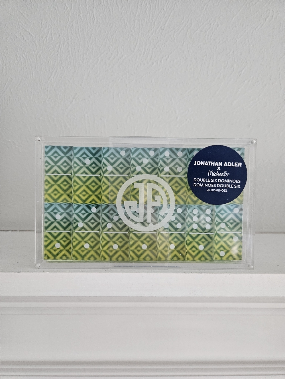 NWT- Jonathan Adler X Michaels Blue & Green Diamond Stripe Acrylic Domino Set
